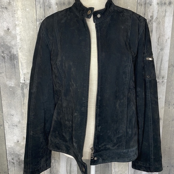I.E. Relaxed brand black suede leather jacket. Two pockets. Front zip. Large‎ - Picture 5 of 13